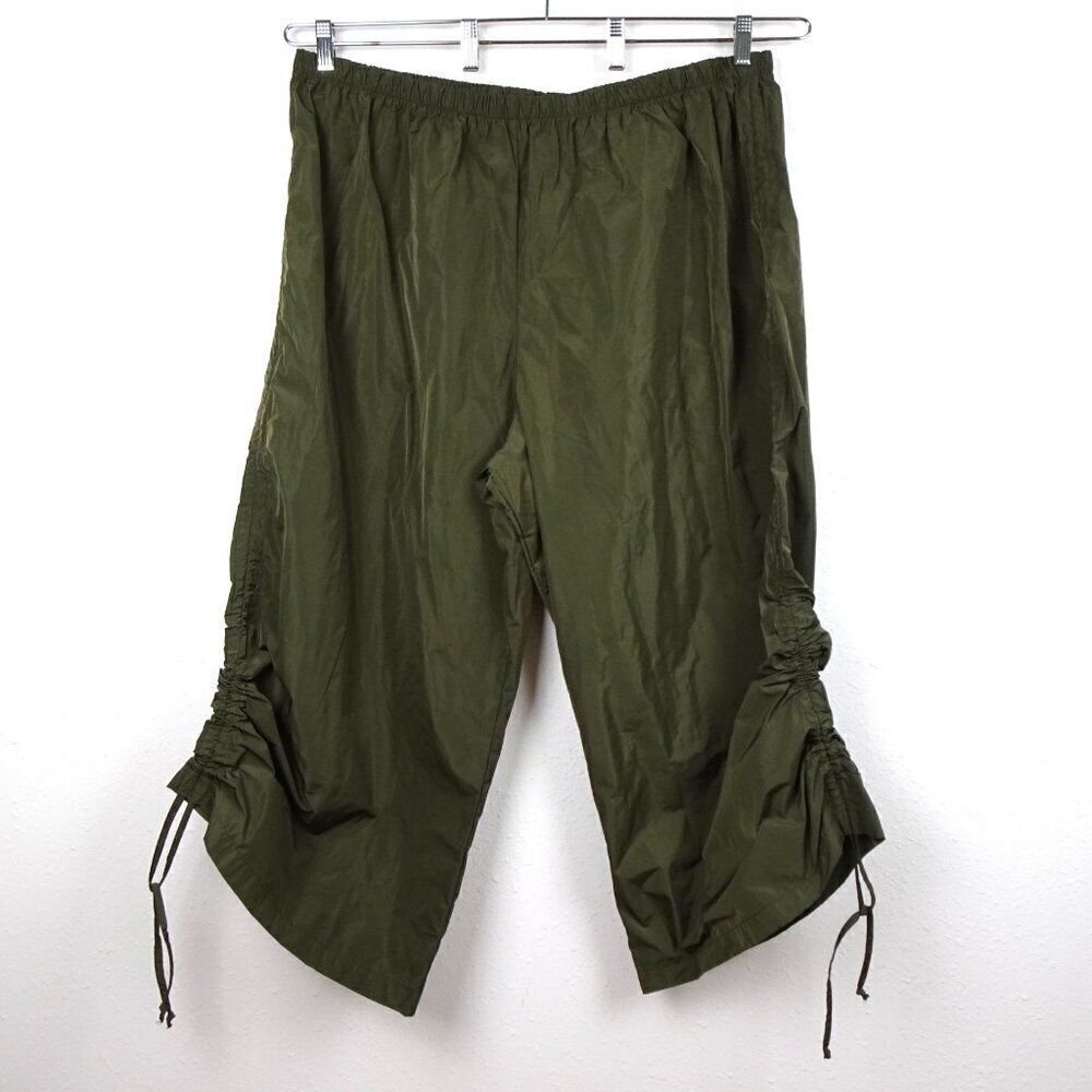 Bryn Walker Side Ruched Pants Women's Plus Size 3X Green Wide Leg Made in USA
